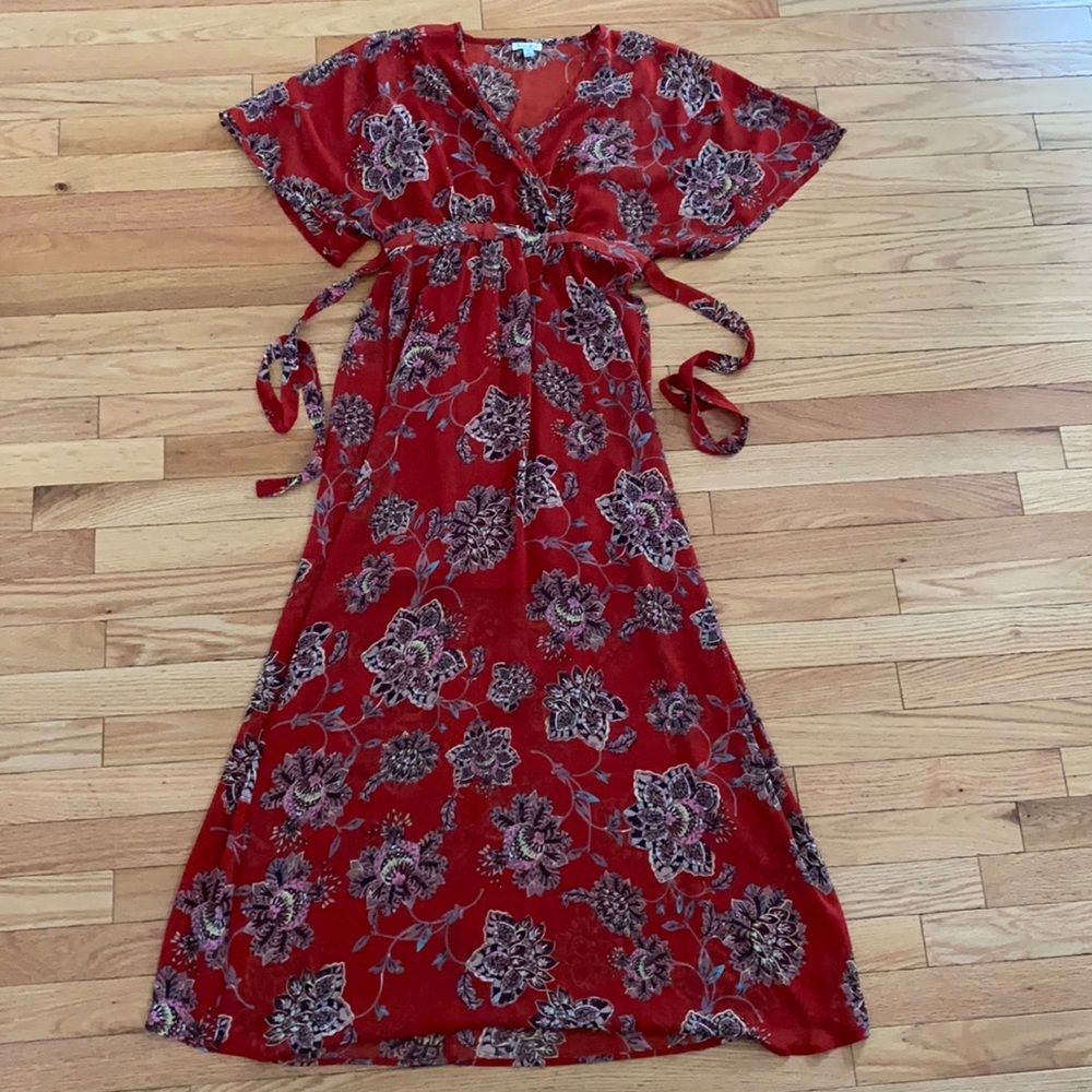 ‘love, fire’ Floral Red Maxi Dress